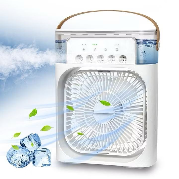 Ventilatore Portatile LED Ricaricabile USB – Mini Fan da Campeggio Silenzioso con Batteria, Luce Integrata e Design Vintage Verde