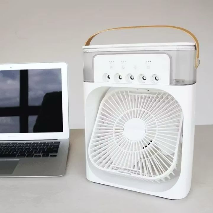 Ventilatore Portatile LED Ricaricabile USB – Mini Fan da Campeggio Silenzioso con Batteria, Luce Integrata e Design Vintage Verde