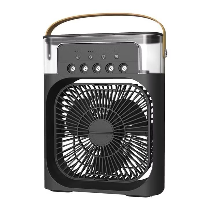 Ventilatore Portatile LED Ricaricabile USB – Mini Fan da Campeggio Silenzioso con Batteria, Luce Integrata e Design Vintage Verde