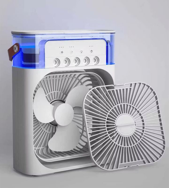 Ventilatore Portatile LED Ricaricabile USB – Mini Fan da Campeggio Silenzioso con Batteria, Luce Integrata e Design Vintage Verde